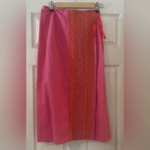 Garnet Hill Vibrant Pink Long Wrap Skirt with Detail